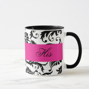 Black, White, Pink Damask "His" Mug