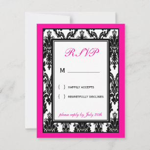Black White Pink Damask RSVP Card