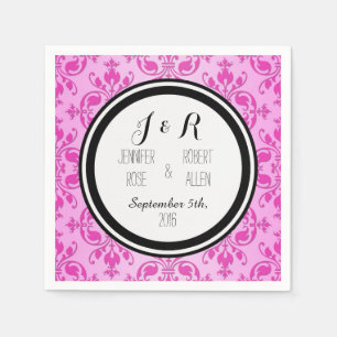 Black White Pink Damask Wedding Napkins
