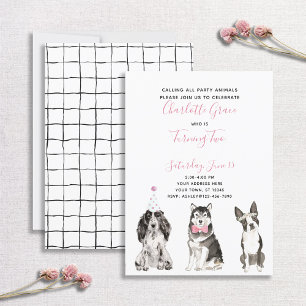 Black White Pink Dog Girl's 2nd Birthday Party Invitation