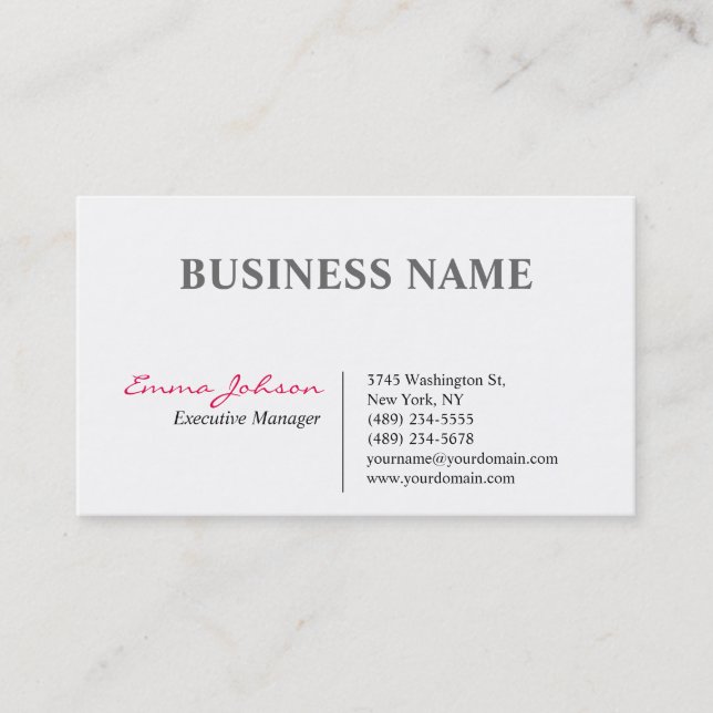 Black White Pink Elegant Modern Simple Business Card (Front)