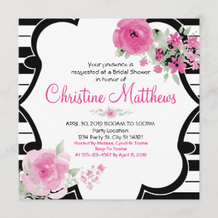 Black, White, Pink Floral Bridal Shower Invitation