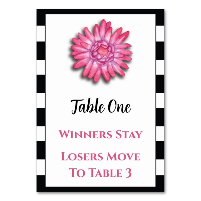 Black white pink flower Bunco Table Card #1 (Front)