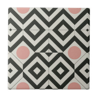 Black White Pink Geometric Pattern Tile