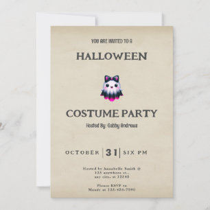 Black White Pink Ghost Skulls Vintage Halloween Invitation
