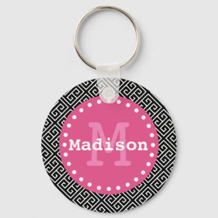 Black White Pink Greek Key Monogram Ring