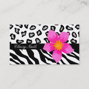 Black, White, Pink & Grey Zebra & Cheetah Skin Business Card