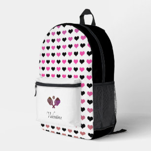 Black White Pink Hearts Pattern Modern Pickleball Printed Backpack