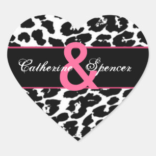 Black White Pink Leopard Wedding Heart Sticker