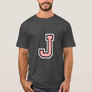 Black White Pink Letter J Monogram Initial College T-Shirt
