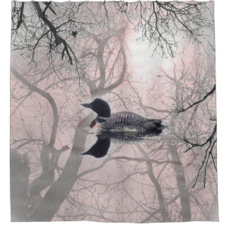 Black  white pink loon on a lake Shower Curtain