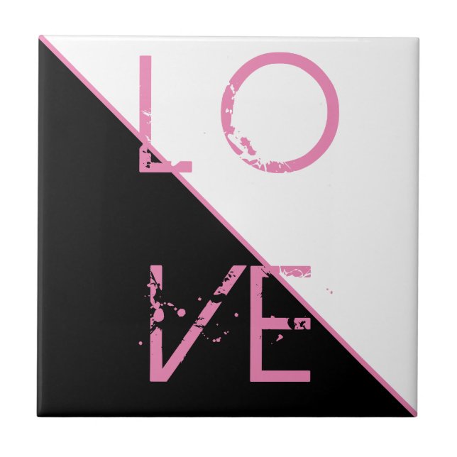 Black White Pink Love Abstract Art Tile (Front)