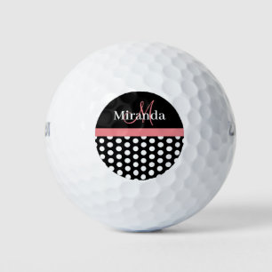 Black White Pink Monogram Polka Dot Golf Balls