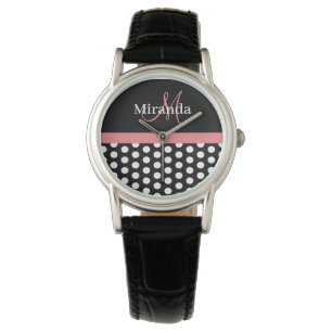 Black White Pink Monogram Polka Dot Watch