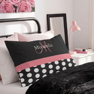 Black White Pink Monogram Script Polka Dot Std Pillowcase