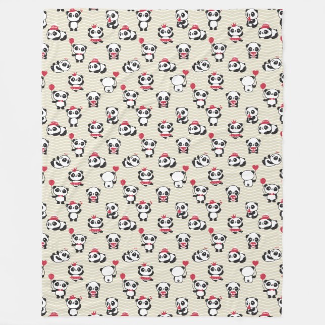 Black, White, & Pink Panda Bears  Fleece Blanket (Front)