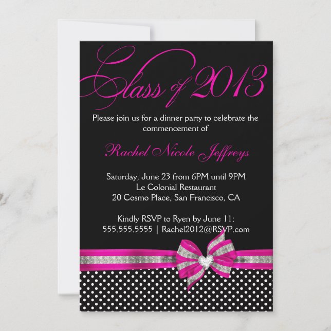 Black White Pink Polka Dot Graduation Invitation (Front)