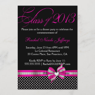 Black White Pink Polka Dot Graduation Invitation