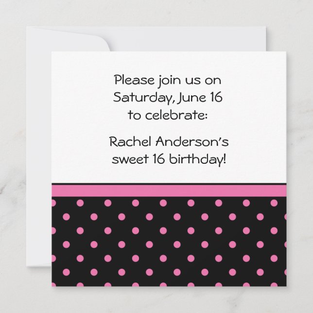 Black White Pink Polka Dots Party Invite (Front)