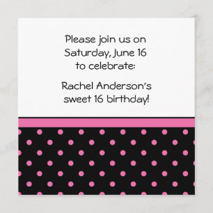 Black White Pink Polka Dots Party Invite