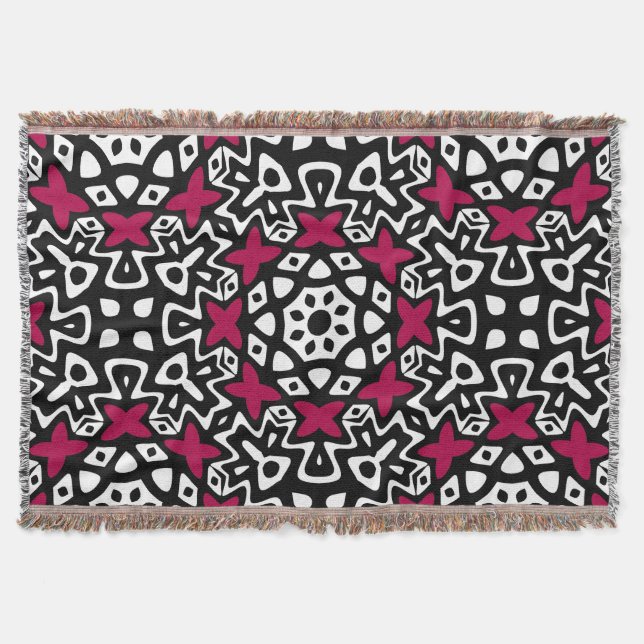 Black White Pink Pop Woven Throw Blanket (Front)