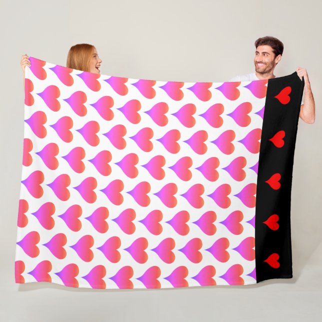 Black White Pink Purple Red Hearts Pattern Fleece Blanket (In Situ)