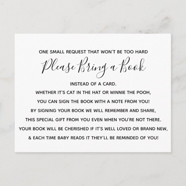 Black White Pink Rose Flower Baby Shower Book Card (Front)