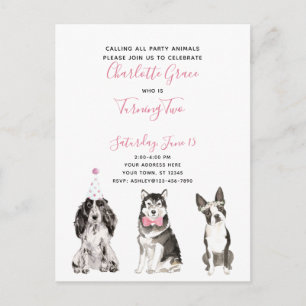 Black White Pink Script Girl's 2nd Birthday Party Invitation Postcard