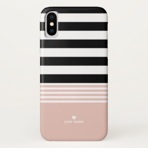 Black, White & Pink Striped Personalised iPhone X Case