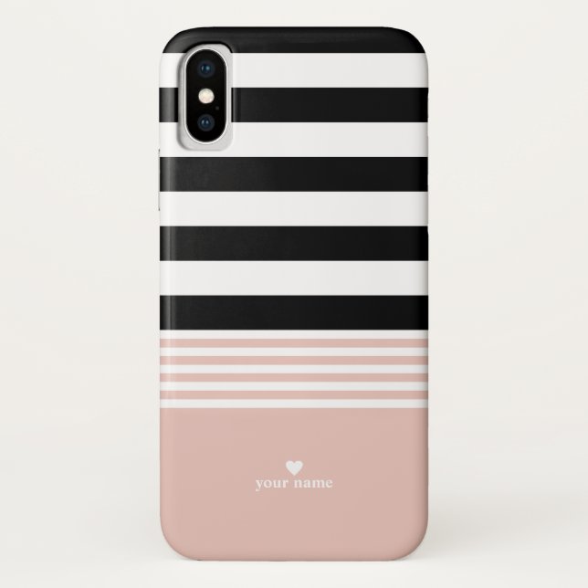 Black, White & Pink Striped Personalised Case-Mate iPhone Case (Back)