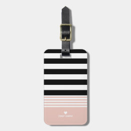 Black, White & Pink Striped Personalised Luggage Tag
