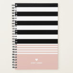 Black, White & Pink Striped Personalised Planner<br><div class="desc">Stylish black,  white & pink multi striped design with small heart logo - add your name or custom text to personalise.</div>