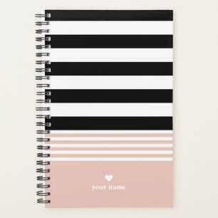 Black, White & Pink Striped Personalised Planner