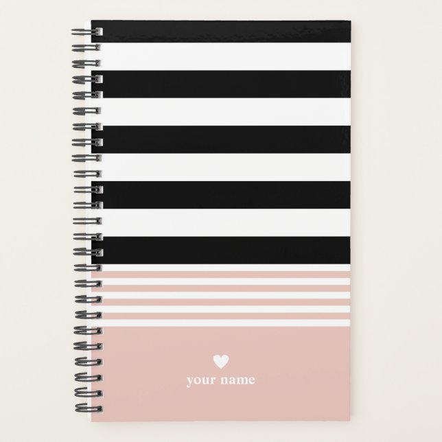 Black, White & Pink Striped Personalised Planner (Front)