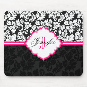 Black White & Pink Vintage Floral Damasks 2 Mouse Mat