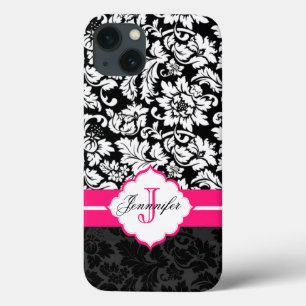 Black White & Pink Vintage Floral Damasks iPhone 13 Case