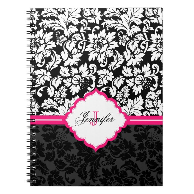 Black White & Pink Vintage Floral Damasks Notebook (Front)