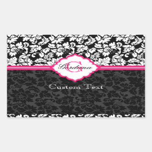 Black White & Pink Vintage Floral Damasks Rectangular Sticker