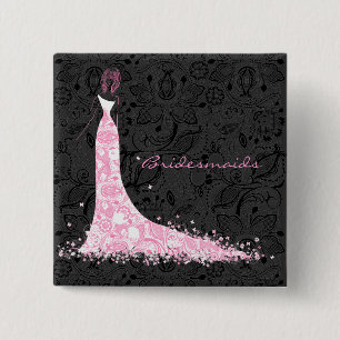 Black White & Pink Wedding Dress & Vintage Lace 15 Cm Square Badge