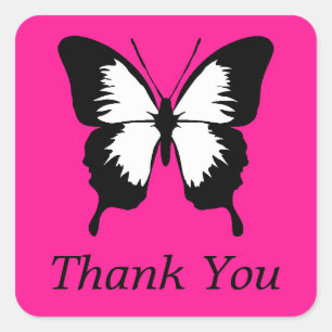 Black & White & Pink with Wings Thank You Square Sticker
