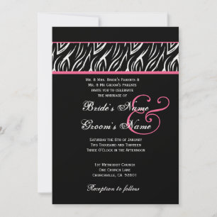 Black White Pink Zebra Flame Wedding Metallic Invitation