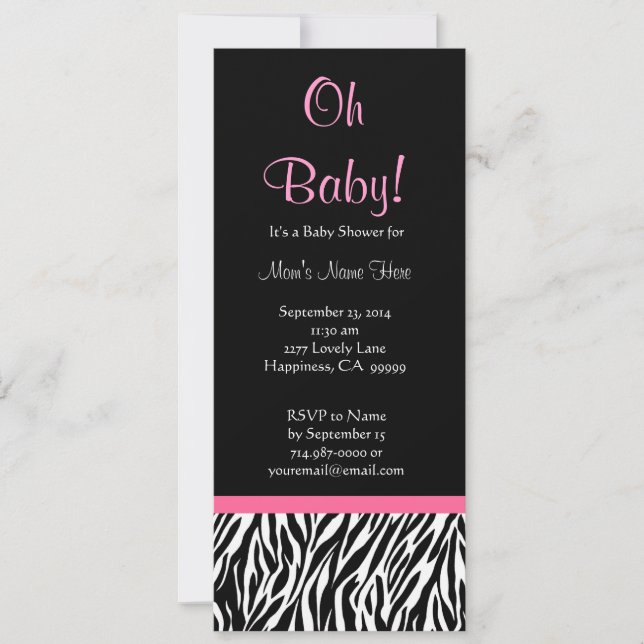 Black White Pink Zebra Print Baby Shower Invitation (Front)