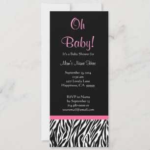 Black White Pink Zebra Print Baby Shower Invitation