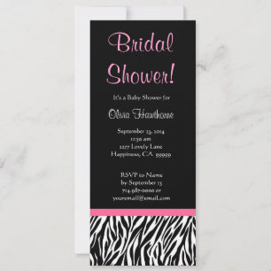 Black White Pink Zebra Print Bridal Shower Invitation