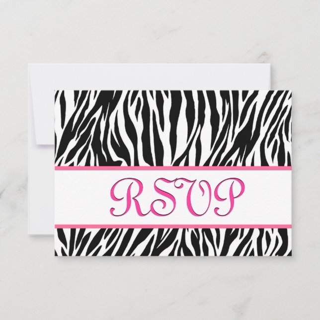 Black White Pink Zebra RSVP Personalised Response (Front)