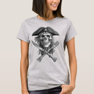 Black & White Pirate Skull with Utensils for Lido T-Shirt