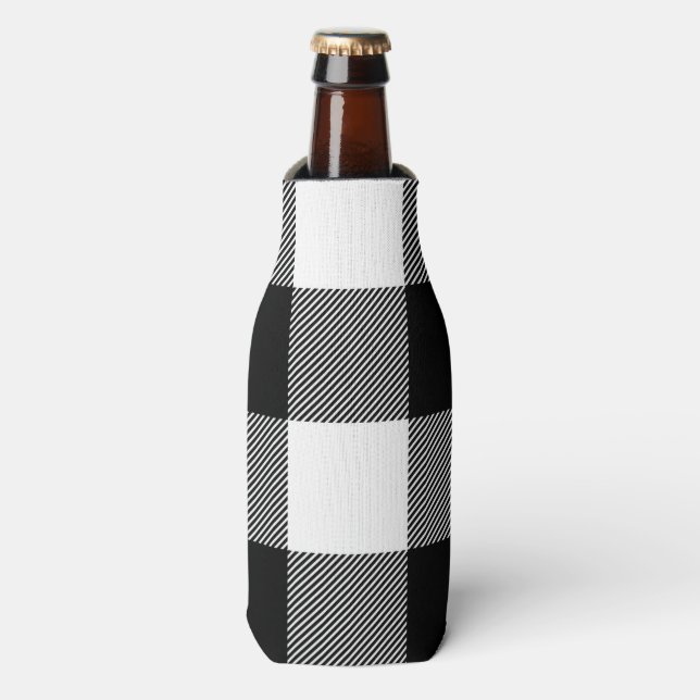 Black & White Plaid Can Cooler (Bottle Front)