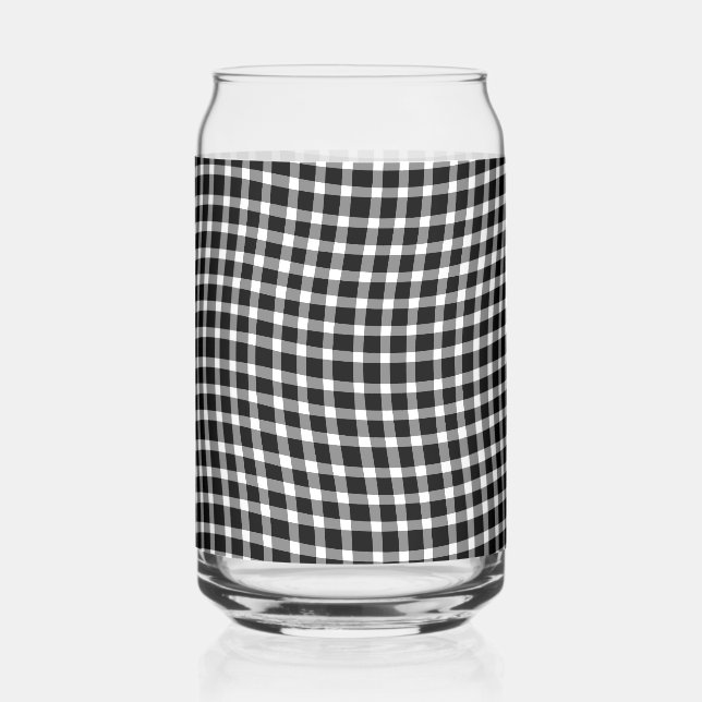 Black White Plaid Checker Seamless Pattern Can Glass (Front)