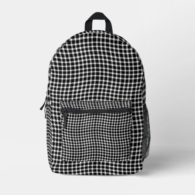 Black White Plaid Checker Seamless Pattern Printed Backpack (Front)