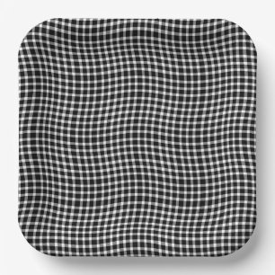 Black White Plaid Chequered Seamless Pattern Paper Plate